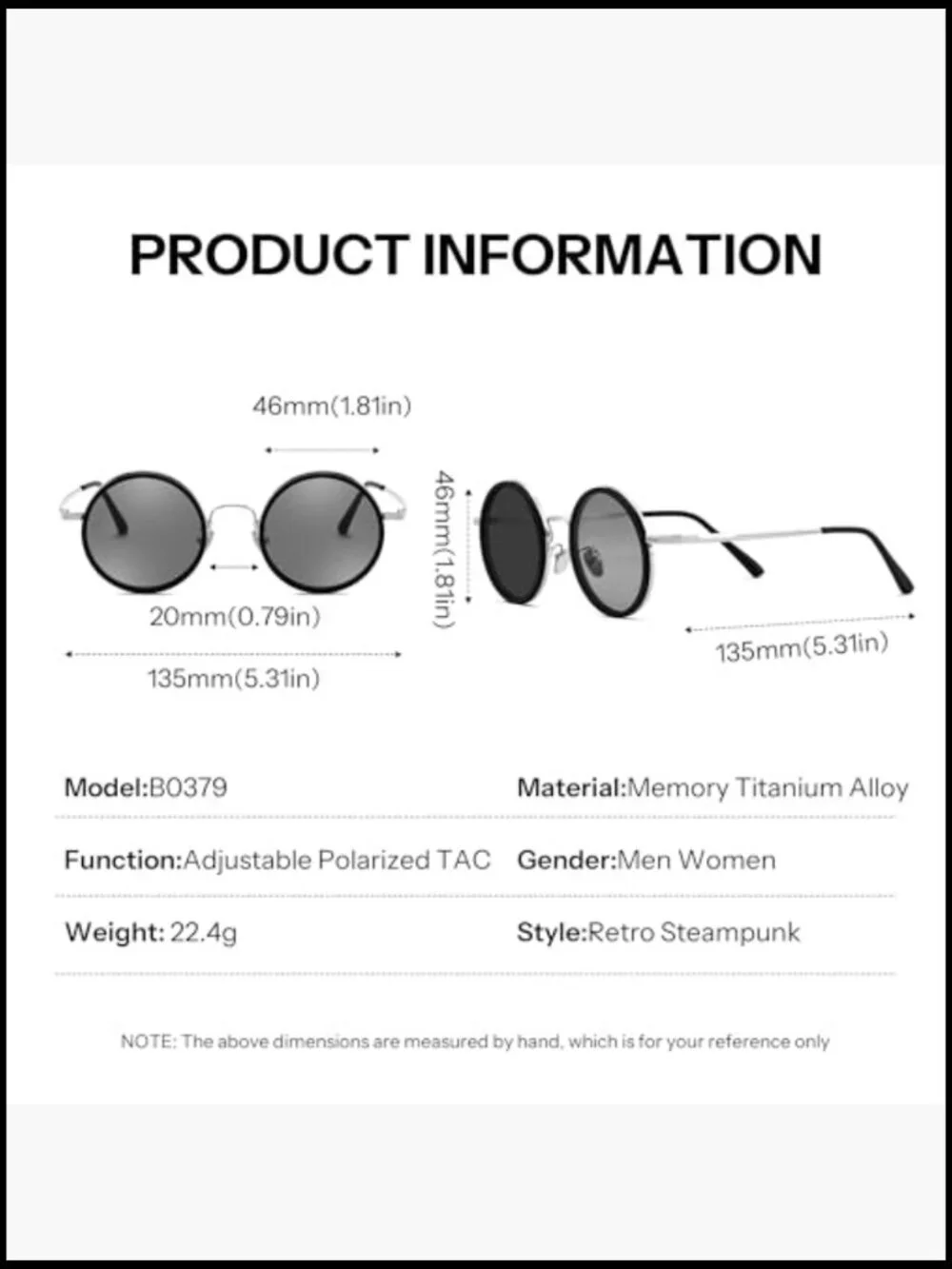 Adjustable Polarized Sunglasses, Foldable Memory Titanium Frame, Steampunk